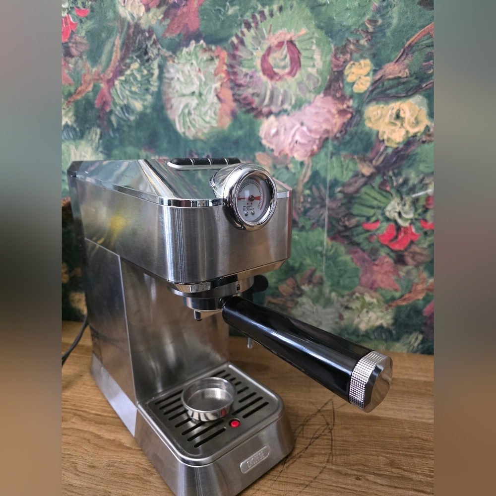 Stainless Steel Espresso Machine with Black Portafilter